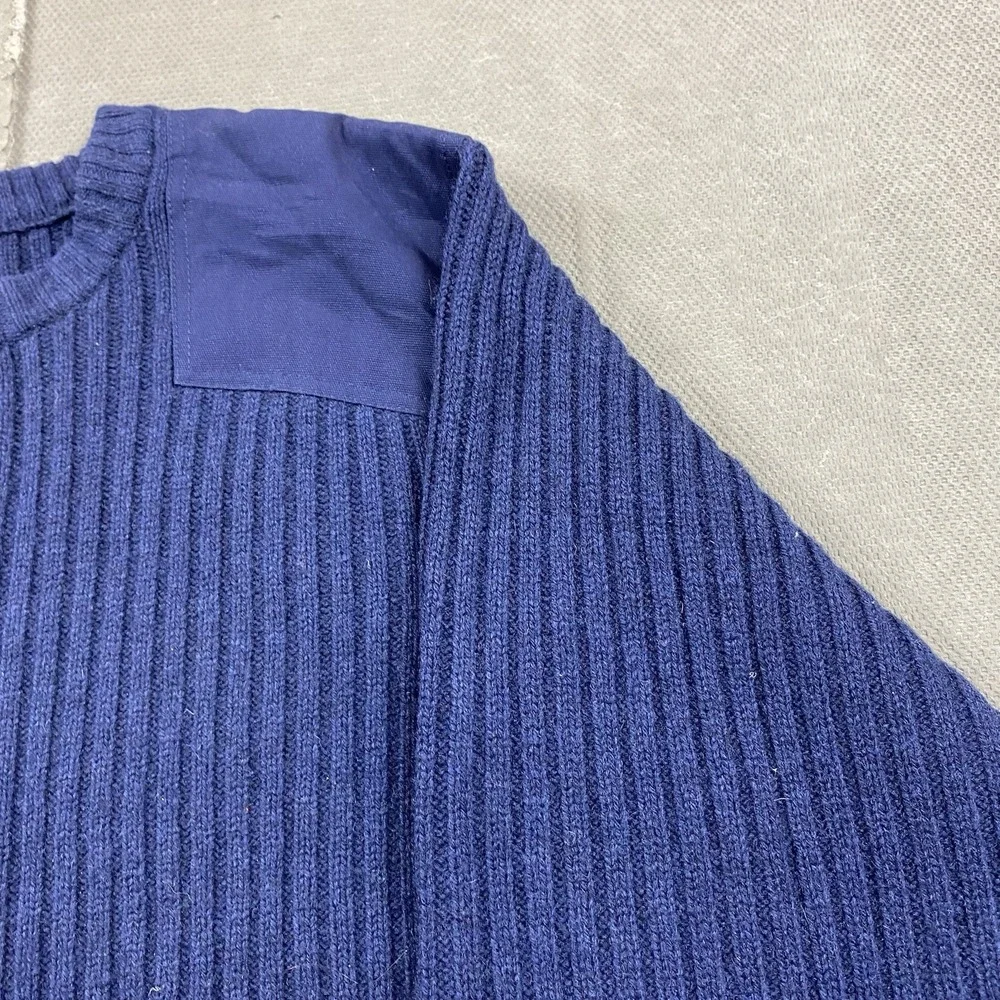 L.L Bean Sweater Mens XL Blue Pullover Wool Commando Henley Military Army
